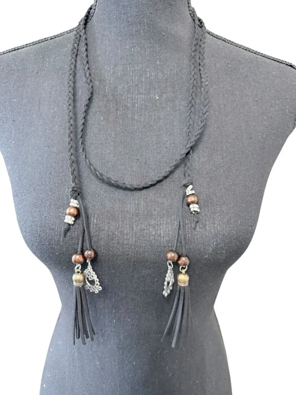 Belt Head Band Hair Adornment Neckwear Braided Faux Suede Beaded Tassels 60